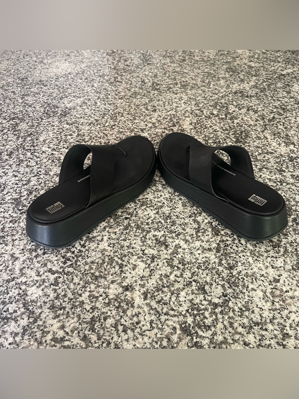 FitFlop F-Mode Leather Flatform Toe-Post Sandals platform Black Size 9 Orthotic - Picture 5 of 8